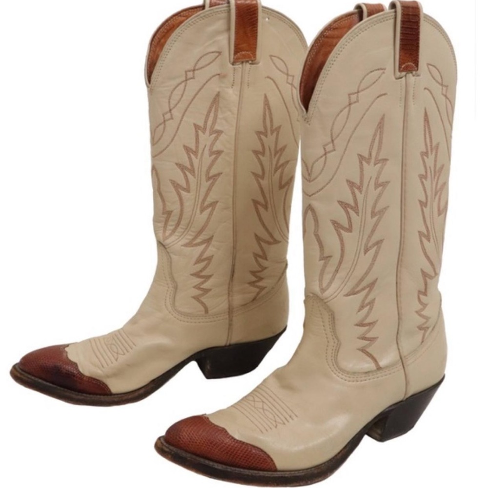 Vintage Nocoma Cream Two Tone Leather Cowboy Boots
